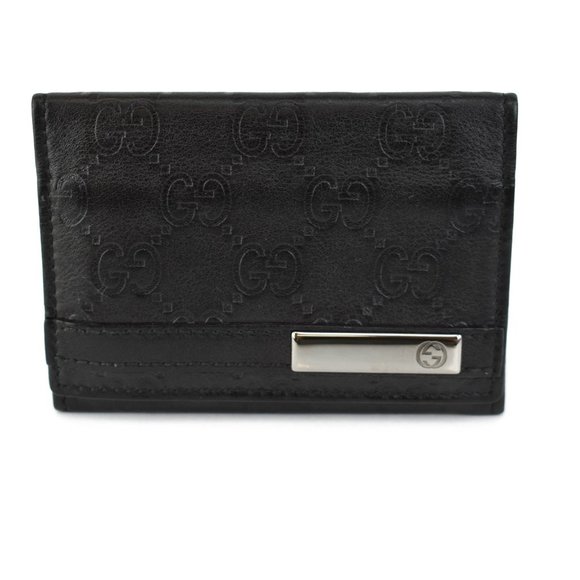 GUCCI "Guccissima": Black, Leather "GG" Logo Card Case/Wallet (qj) - Picture 1 of 11